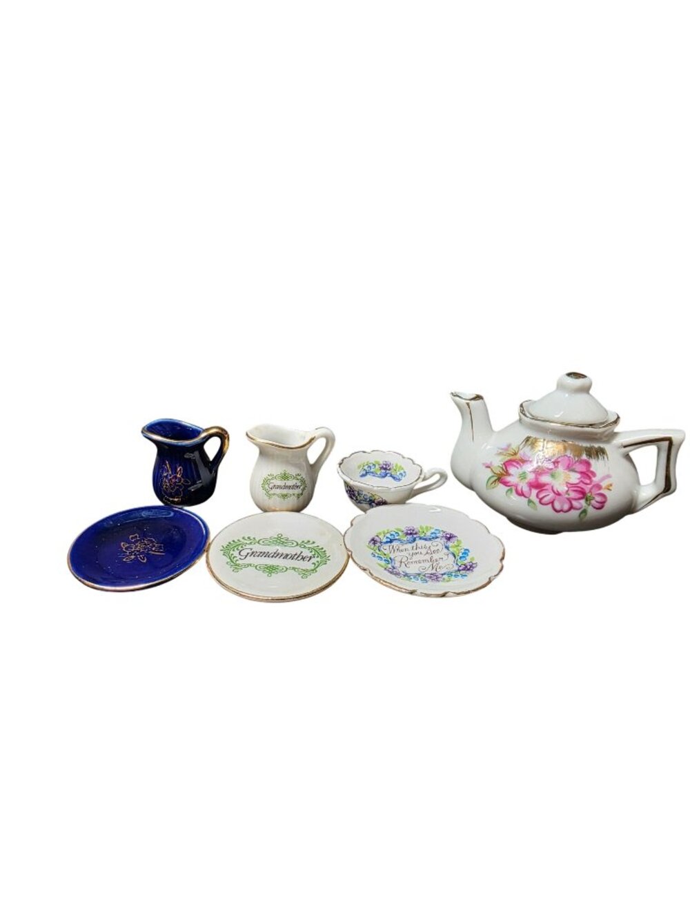 Vintage Miniature Ceramic Tea Set Teapot Creamer Cups & Saucers